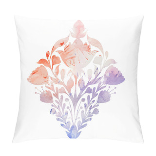 Personality  Vector Watercolor Silhouette Folk Art Floral Rhombus Composition With Splashes And Sprays On White Background. Botanical Print Clipart With Decorative Flower. Dye Paint Postcard With Symmetrical Plant Pillow Covers