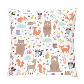 Personality  Seamless Childish Pattern With Woodland Animals. Cute Deer, Bear, Raccoon, Fox, Bunny, Squirrel, Owl. Funny Characters. Creative Scandinavian Kids Texture For Fabric, Wrapping, Textile Pillow Covers