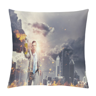 Personality  Businessman Throwing Petrol Bomb . Mixed Media Pillow Covers