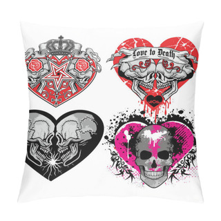 Personality  Valentines Skull With Heart, Grunge Vintage Design T Shirts Set Pillow Covers