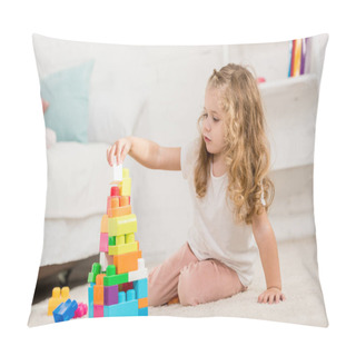 Personality  Adorable Kid Playing With Colored Plastic Constructor On Carpet In Children Room Pillow Covers