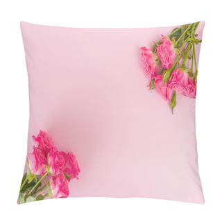 Personality  Pink Fresh Rose Branches And Empty Space For Text Isolated On Pastel Background. Pillow Covers
