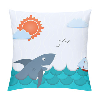 Personality  Seascape With Island And The Ship Vector Illustration Pillow Covers