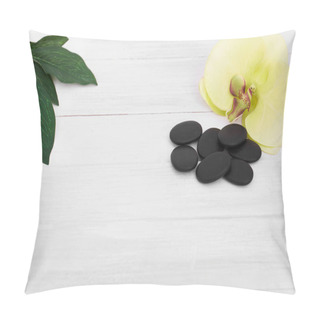 Personality  Wellness Background With Orchid Flowers And Spa Tools: Cream, Lotion, Towel And  Pillow Covers
