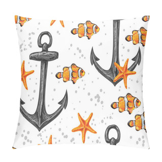 Personality  Seamless Pattern With Fish, Anchor, Starfish. Ocean Background. Vacation, Holiday, Travel, Summer. Sea Life Texture. Perfect For Wallpaper, Pattern Fill, Web Page Background, Surface Textures, Textile Pillow Covers