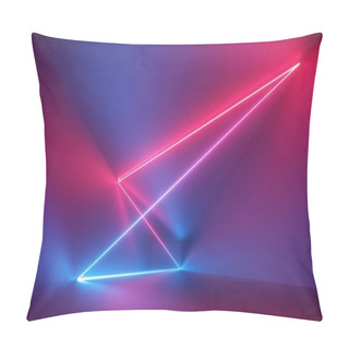 Personality  3d Render, Red Blue Neon Light, Glowing Lines, Reflections, Abstract Background Pillow Covers