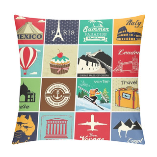 Personality  Set Of Vintage Retro Vacation And Travel Label Cards And Symbols Pillow Covers