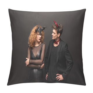 Personality  Beautiful Couple Posing In Halloween Costumes On Black Pillow Covers