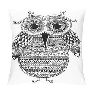 Personality  Black And White Original Ethnic Owl Ink Drawing Pillow Covers