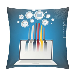 Personality  Icons Connected With Laptop. Pillow Covers