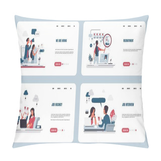 Personality  Recruitment Landing Page. Stuff Searching And Hiring Concept With Cartoon Characters, Human Resources And Job Interview. Vector Web Page Set Pillow Covers