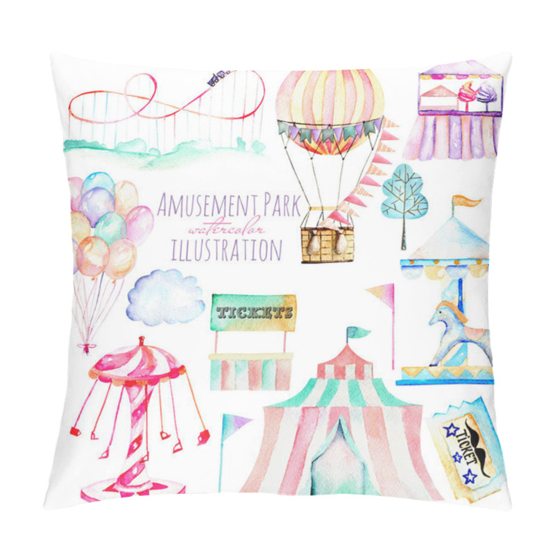 Personality  Illustration set with watercolor elements of amusement park pillow covers