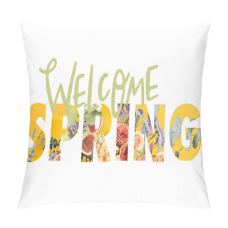 Personality  WELCOME SPRING Sign Cut Out Of Floral Bouquet On White Pillow Covers