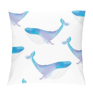 Personality  Seamless Pattern With Cute Blue Whales. Watercolor Hand Painted Illustration Pillow Covers
