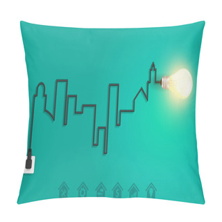 Personality  Vector Cityscape With Creative Wire Light Bulb Idea Concept Pillow Covers