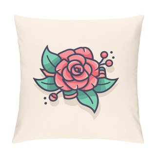 Personality  A Red Rose With Green Leaves On A White Background Pillow Covers