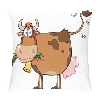 Personality  Brown Dairy Cow With Flower In Mouth Pillow Covers