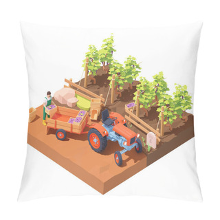 Personality  Vector Isometric Winemaker At Vineyard Harvest Pillow Covers