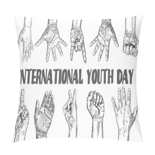 Personality International Youth Day, IYD Is An Awareness Day Designated By The United Nations. The Purpose Is Cultural And Legal Issues Surrounding Youth.  Annual Celebration On August 12. Vector. Pillow Covers