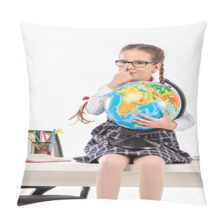 Personality  Schoolgirl Holding Globe  Pillow Covers