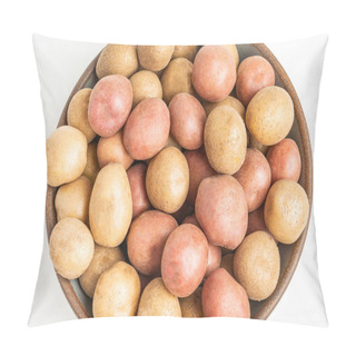 Personality  Top View Of Raw And Fresh Baby Potatoes Artfully Arranged In A Bowl And Set On White Background. Pillow Covers
