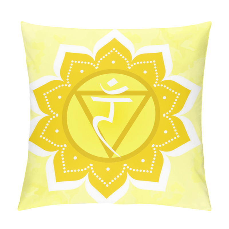 Personality  Vector Illustration With Manipura Chakra Symbol On Yellow Background. Pillow Covers