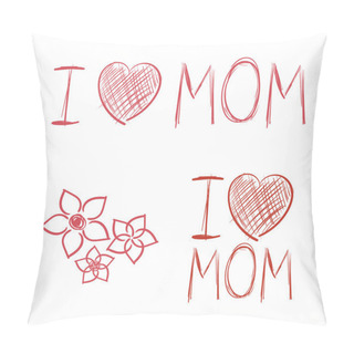 Personality  I Love Mom Hand Drawn Elements Kids Drawing Pillow Covers