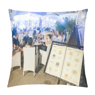 Personality  Tourist Menu Displayed In Front Of Restaurant On Promenade Pillow Covers