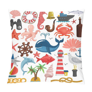 Personality  Nautical Elements And Sea Life Set Pillow Covers