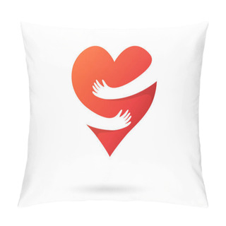 Personality  Hugging Heart Isolated On A White Background. Heart With Hands. Red Color. Love Symbol. Hug Yourself. Love Yourself. Valentine's Day. Icon Or Logo. Cute Modern Design. Flat Style Vector Illustration. Pillow Covers