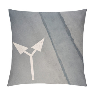 Personality  Two Way Arrow Symbol On Grey Asphalt Road Pillow Covers
