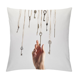 Personality  Top View Of Vintage Rusty Keys On White Background Pillow Covers