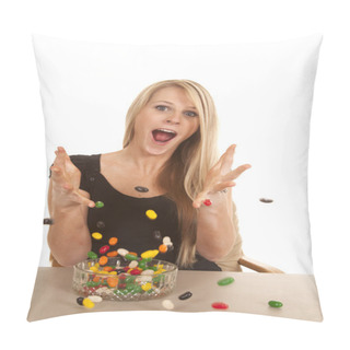 Personality  Woman Eating Jelly Beans And Throwing Them Pillow Covers