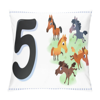 Personality  Collection Number For Kids: Farm Animals - Number Five, Horses.  Pillow Covers
