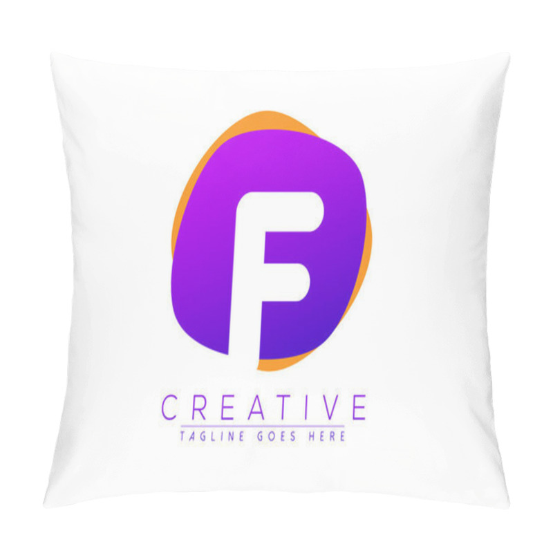 Personality  Initial f, letter f vector logo icon with purple and orange geometric shapes in the back pillow covers