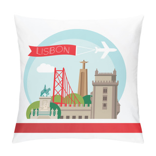 Personality  Lisbon, Detailed Silhouette. Trendy Vector Illustration, Flat Style. Stylish Colorful  Landmarks. Pillow Covers