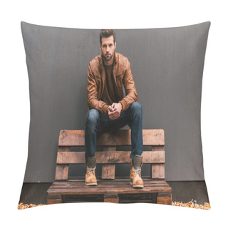 Personality  Handsome Man Sitting On The Wooden Pallet Pillow Covers