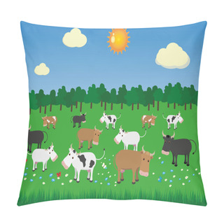 Personality  Summer Pasture Landscape With Bulls And Cows Pillow Covers