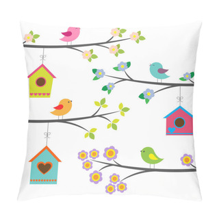 Personality  Birds And Birdhouses. Vector Set Pillow Covers
