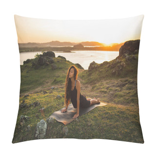 Personality  Woman Training Outdoors On Yoga Mat At Sunrise. Exersices And St Pillow Covers