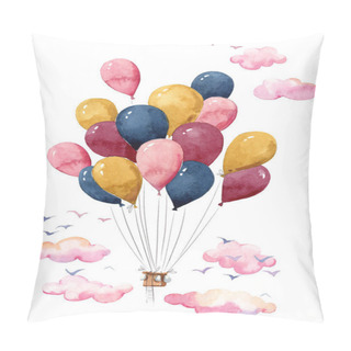 Personality  Colorful Watercolor Hot Air Baloon Made Of Many Small  Air Balloons Soaring In The Sky  Pillow Covers