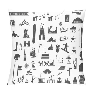 Personality  Big Set Of Icons For Ski And Winter Sports.  Pillow Covers