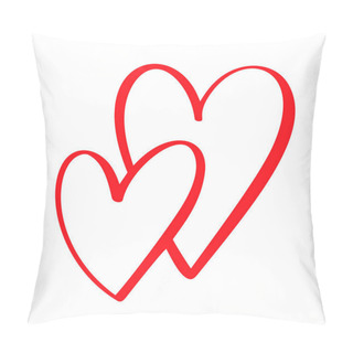 Personality  Couple Red Vector Valentines Day Hand Drawn Calligraphic Two Hearts. Holiday Design Element Valentine. Icon Love Decor For Web, Wedding And Print. Isolated Calligraphy Lettering Illustration Pillow Covers