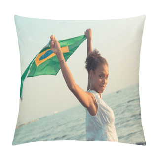 Personality  Brazilian Girl With National Flag At Beach Pillow Covers