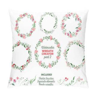 Personality  Vector Watercolor Wreaths And Separate Floral Elements For Custo Pillow Covers