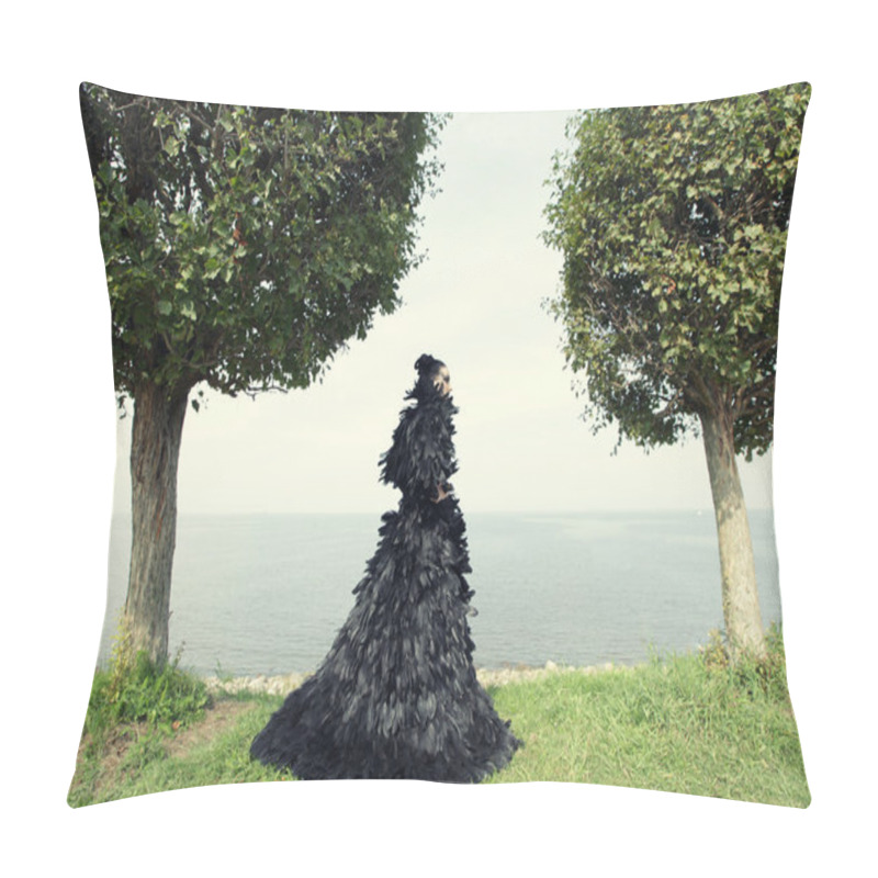 Personality  Fashion woman posing near the sea. pillow covers