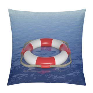 Personality  3D Render Of Red Life Belt Floating On Blue Sea Pillow Covers