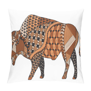 Personality  Bison Zentangle Stylized, Vector, Illustration, Freehand Pencil. Pillow Covers