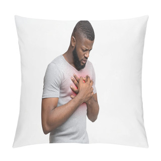 Personality  Sad Young Afro Man Rubbing His Chest Pillow Covers