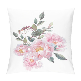 Personality  Watercolor Clip Art With Bouquets Of Peonies And Herbs. Pillow Covers